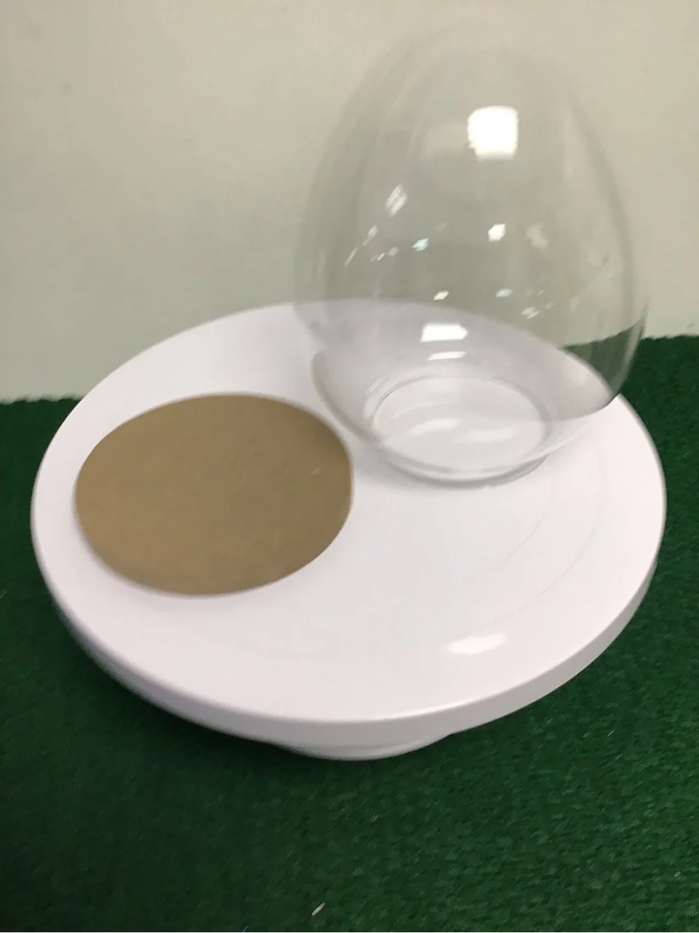 Target Clear Glass Dome with Natural Wood Base on White Pedestal